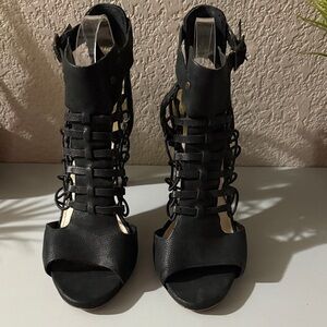 Vince Camuto Black Gladiator Lace-Up Peep-Toe Heels